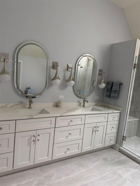 Remodeled double vanity bathroom cleaned