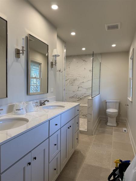 Master bathroom with double vanity cleaned for move-in